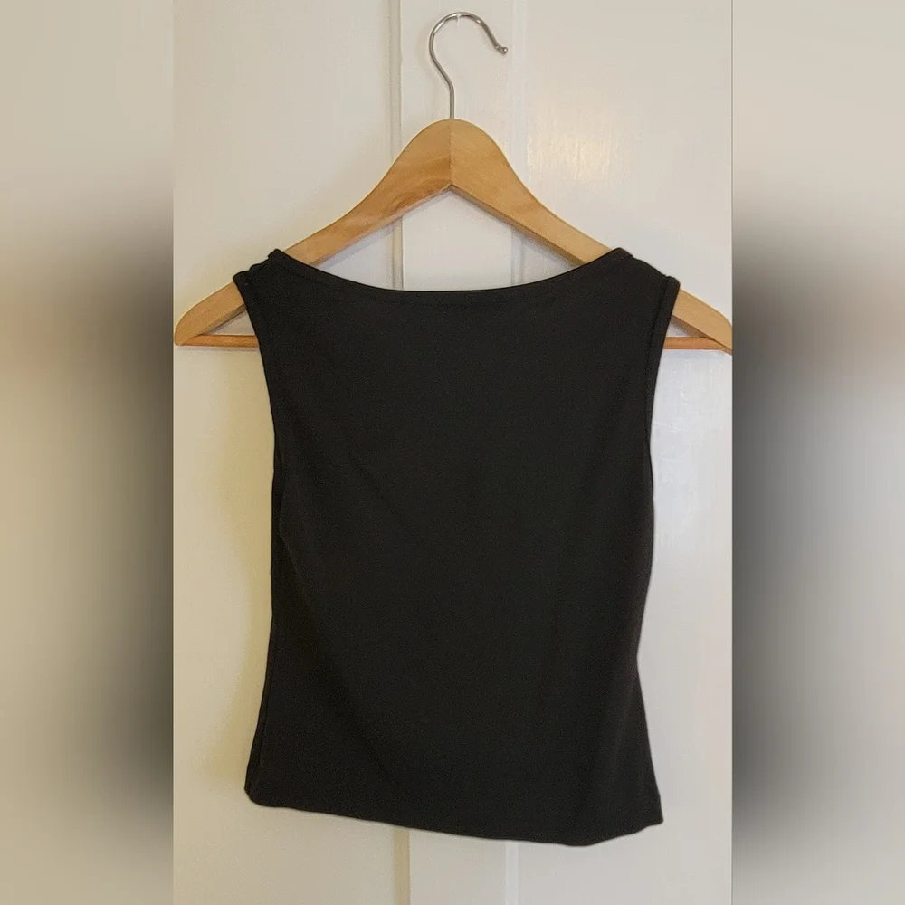 Vintage 90s Malibu Script Label Black Scoop Neck Tank Top Peplum Hem Medium Y2K - Picture 3 of 3
